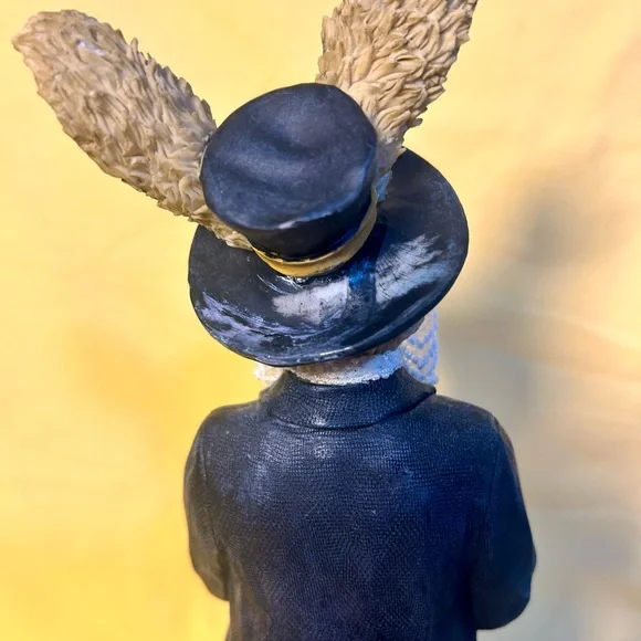 Vintage Gentleman Rabbit Figurine 12” Tall Victorian Style Cane Hat - Picture 6 of 13